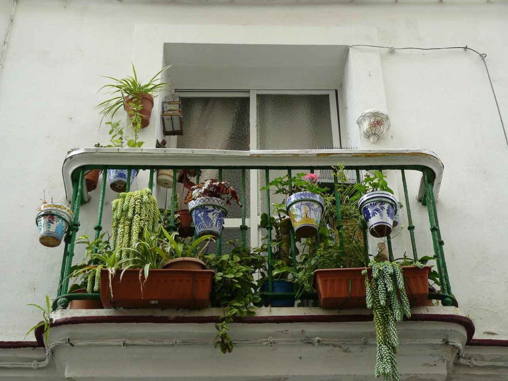 hanging planters on balcony